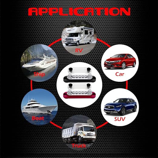 2 x M8 (5/16") Power Distribution Block Bus Bar 12V with 5 x M4 (#8) Screws, Ampper 4.3" 200A Marine BusBar Battery Distribution Block W/Cover for Car Boat Solar (Red & Black)