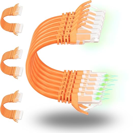 Rapink Patch Cables Cat6 0.5ft (24 Pack), Ethernet Patch Cable 10G Support, Cat 6 Patch Cable for Patch Panel to Switch, Flexiable Cat 6 Ethernet Cable with Gold Plated Orange