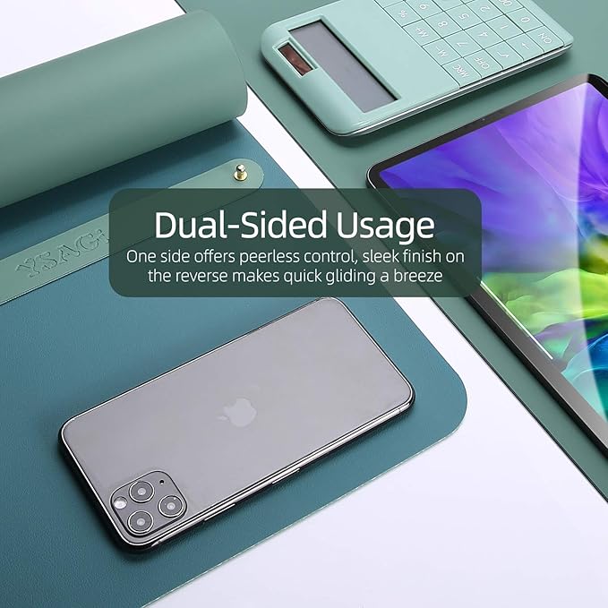 YSAGi Desk Mat, Mouse Pad,Waterproof Desk Pad,Large Mouse pad for Desk, Leather Desk Pad Large for Keyboard and Mouse,Dual-Sided Mouse Mat for Office (23.6" x 13.7", Pistachio Green + Green Blue)