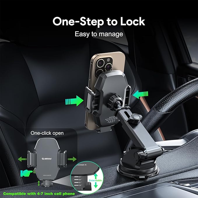 Car Phone Holder &15W Wireless Fast Charger, Auto-Clamp Qi Charging Mount, 360° Adjustable Phone Holder for iPhone/Android, Air Vent Mount with Overcharge Protection - by Esoulk