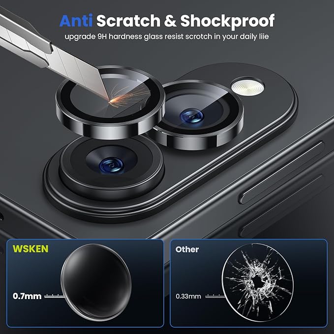 WSKEN for Samsung Galaxy S25 Edge Camera Lens Protector - Edge Thin Case Friendly, 9H Shatterproof Tempered Glass with Aluminum Metal Circle Camera Screen Protector Cover Accessories, Black