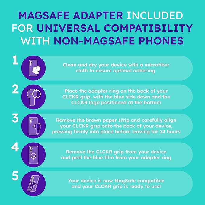 CLCKR for MagSafe Phone Grip for MagSafe Kickstand Compatible with Mag Safe Finger Loop, 3-in1 Phone Ring Holder Strap for Mag Safe iPhone 16/15/14/13/12 Series, Galaxy S25/S24/S23/S22, Pixel - Lilac