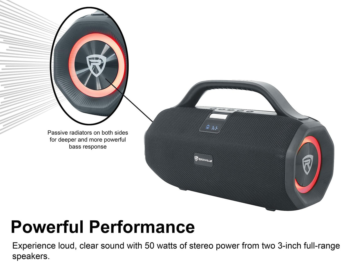 Rockville SONIC-50L Large Portable Bluetooth Speaker for Parties, Black