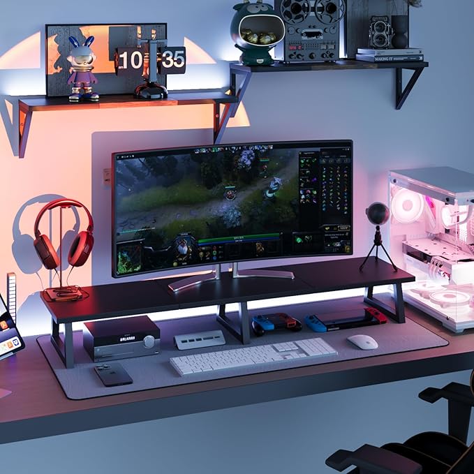 TEAMIX 42 inch Large Dual Monitor Riser, Desk Organizer Stand for TV Laptop