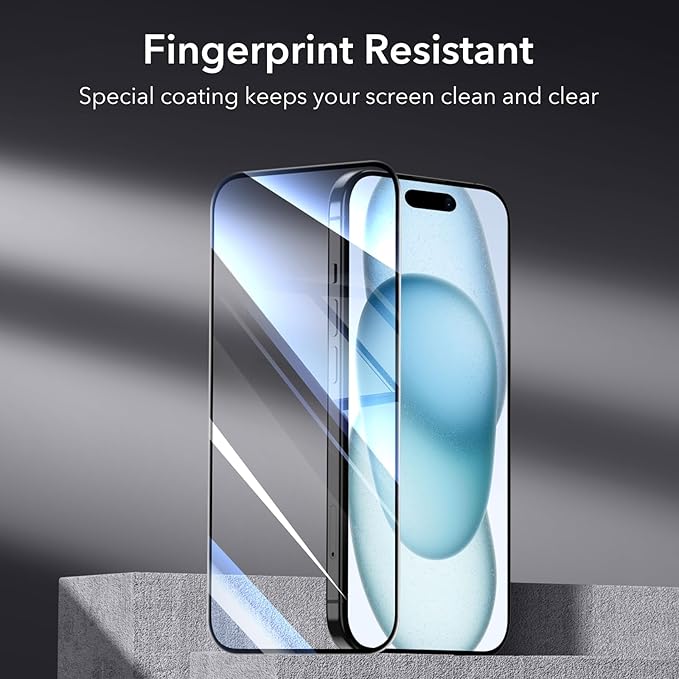 ESR 3+1 Pack for iPhone 15 Plus Screen Protector, 3 Black Edge Tempered-Glass Film and 1 Set Camera Lens Protector, 2.5D Curved Edges, Full-Coverage Military-Grade Protection, Scratch Resistant