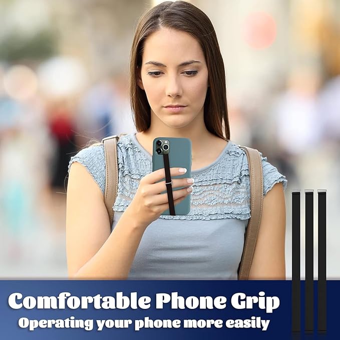 TEAMOLA 3pcs Silicone Phone Grip Holder Strap for iPhone 15/15 Pro/16/16 Pro & Samsung Galaxy S24/S23 - Anti-Slip Finger Loop for Case, Universal Phone Loops for Back of Cell Phones（230, 3 Black）