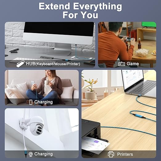 USB Extension Cable 6FT, 2Pack USB Extender USB3.0 Extension Cord Type A Male to Female Extender Cable 5Gbps High Speed Data Transfer for Gamepad,Keyboard,Webcam,Mouse,Camera,Flash Drive,Hard Drive