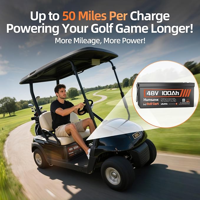 48V 100Ah Lithium Golf Cart Battery Group 8D with Bluetooth, Built-in 200A BMS 15000+ Deep Cycle LiFePO4 Battery with Low-Temp Protection for Golf Carts, RV, Off-Grid, Trailers & Marine