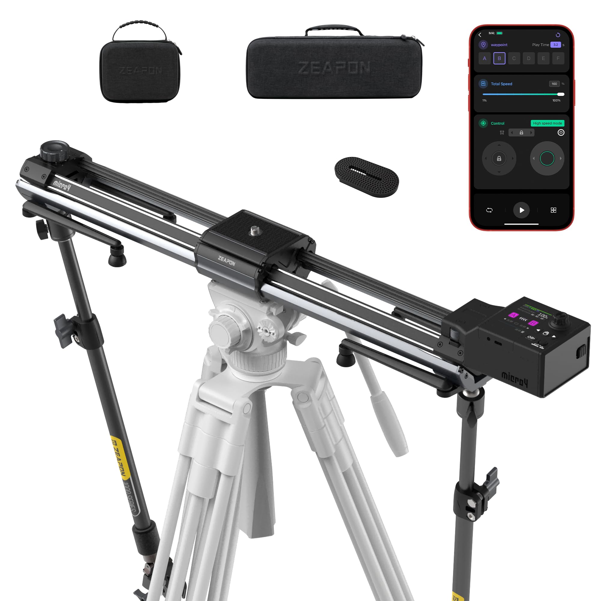Zeapon Micro4 E1000 Double Distance Motorized Camera Slider, High-Speed Low Noise Motor 10-26Lbs Payload, 42''/107cm Compact Slider with Carrying case, LCD Screen, App Control, Smooth Damping Design