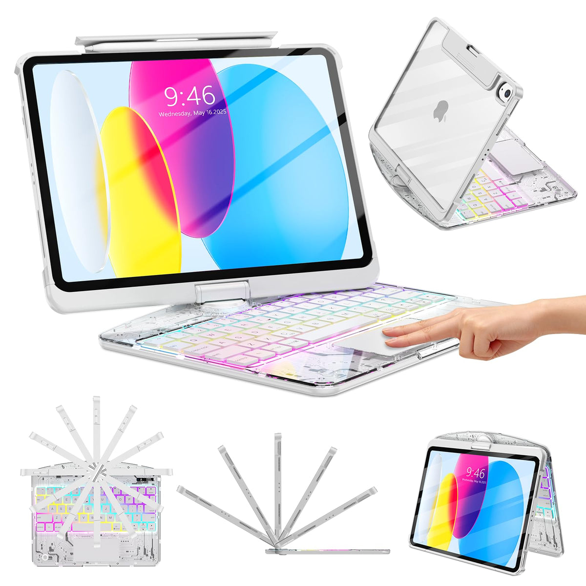 TSQQST Keyboard Case for iPad (A16) 11th/10th Generation 2025 2022, Pink