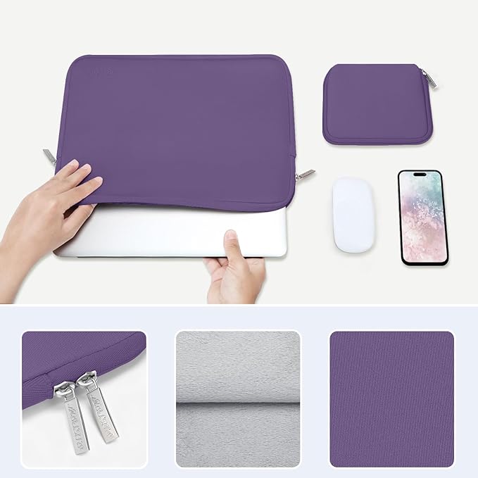 MOSISO Laptop Case 13.3 inch, 13-13.3 inch Laptop Sleeve Bag Compatible with MacBook Air/Pro 13 / Pro 14, HP Dell ASUS Lenovo Notebook, Neoprene Computer Sleeve Bag with Small Case, Grape Purple