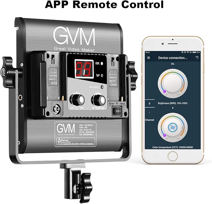 GVM Led Bi-Color Video Lights with APP Function, Variable CCT 2300K-6800K and 10%-100% Brightness with Digital Display for Video Studio Shooting, CRI97+ TLCI97 Led Light Panel +Barndoor