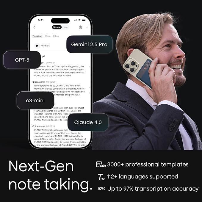 Plaud Note AI Voice Recorder, AI Note Taking Device, Transcribe & Summarize, Support 112 Languages, 64GB Navy Blue Digital Audio Recorder for Lectures, Meetings, Calls, with Magnetic Dark Blue Case
