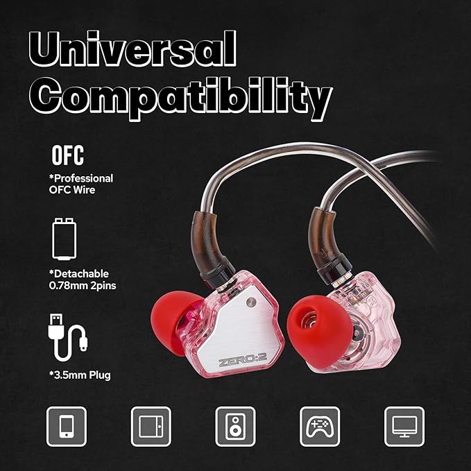Linsoul 7Hz x Crinacle Zero:2 in Ear Monitor, Updated 10mm Dynamic Driver IEM, Wired Earbuds Earphones, Gaming Earbuds, with OFC IEM Cable for Musician (Pink)