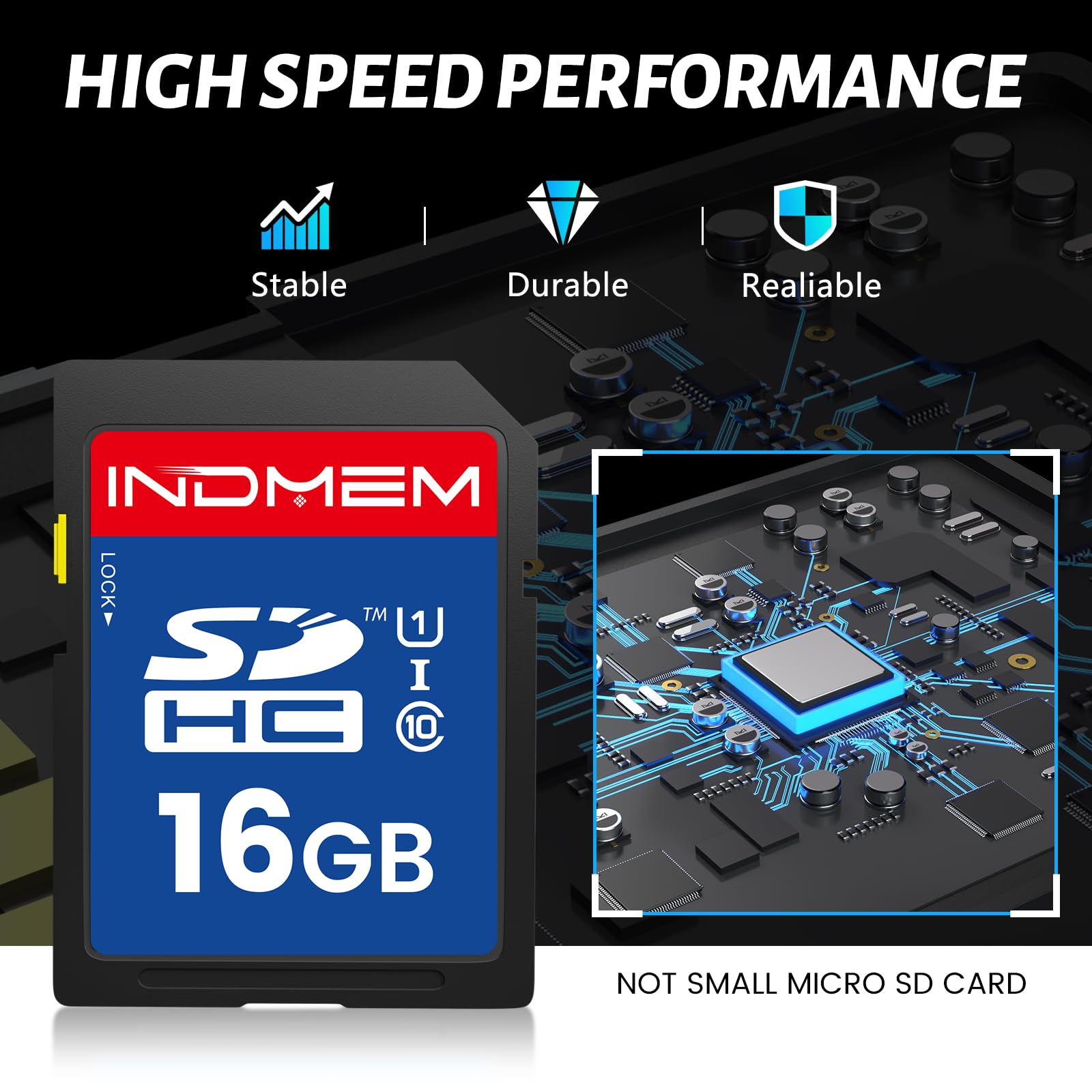 INDMEM SD Card 16GB, 10-Pack UHS-I Class 10 MLC Flash Memory Card, High-Speed Secure Digital Cards for Cameras, DSLR, Action Cams - Reliable Storage