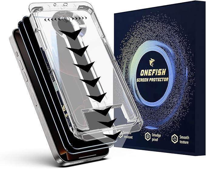 OneFish Privacy Screen Protector for IPhone 16e/14/13/13Pro Anti-Spy Tempered Glass Dust-Free Bubble-Free Anti-Fingerprint 9H Scratch Protection & Hassle-Free Installation Frame [2-Pack]