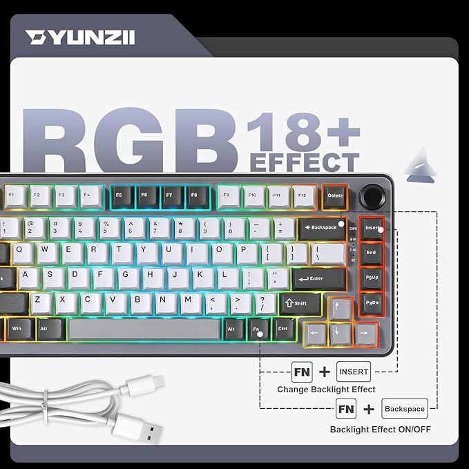 YUNZII B75 PRO 75% Wireless Mechanical Keyboard (Dark Grey,Cocoa V2)