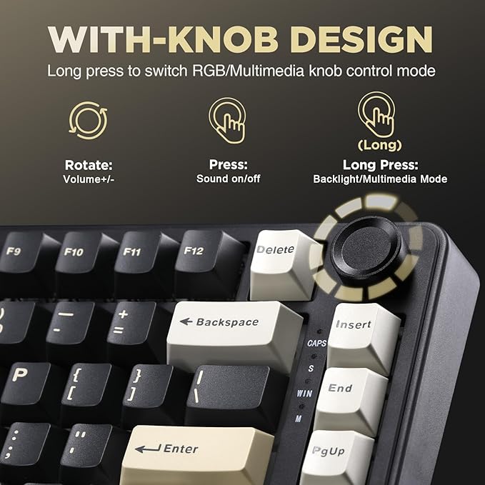 YUNZII B75 Mechanical Keyboard,75% Layout with Knob,Hot Swappable RGB Backlit Gasket Mounted, Creamy Typing, Double-Shot PBT Keycaps,Cherry Profile,for Win/Mac (Black, Blue Grey Tactile Switch)