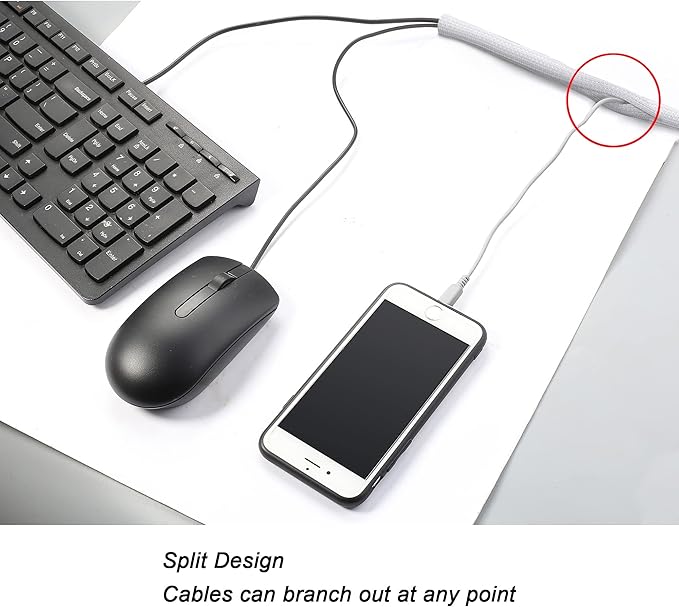 CrocSee 10ft - 1/2 inch Braided Cable Management Sleeve Cord Protector - Self-Wrapping Split Wire Loom for TV/Computer/Home Theater/Engine Bay - White
