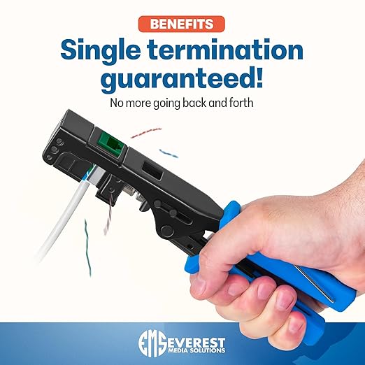 Everest easyJACK - 90° Angled Speed Termination Keystone Tool Set - with 20-Pack of RJ45 Cat6 Keystone Jacks in Green (Slim Profile Design) - Time Saver Network Punch Down Tool Cat6