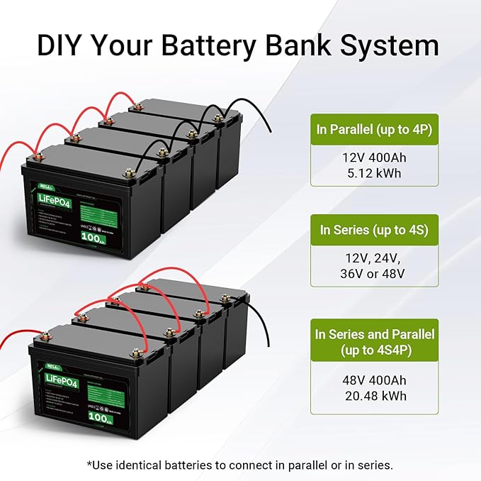 HQST LiFePO4 Battery 100ah Lithium Battery, 12V Lithium Iron Phosphate Battery Deep Cycle Marine Battery, 10 Year Lifetime with Low & High Temp Protection for RV, Trolling Motor, Boat-2 Pack