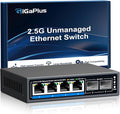 6 Ports 2.5Gb Unmanaged Ethernet Switch with 4* 2.5G Base-T Ports, 2* 10G SFP+ Ports. 2.5Gbps Network Switch for 2.5Gbps NAS/PC, WiFi6 Router, Wireless AP. Fanless Design, Plug and Play