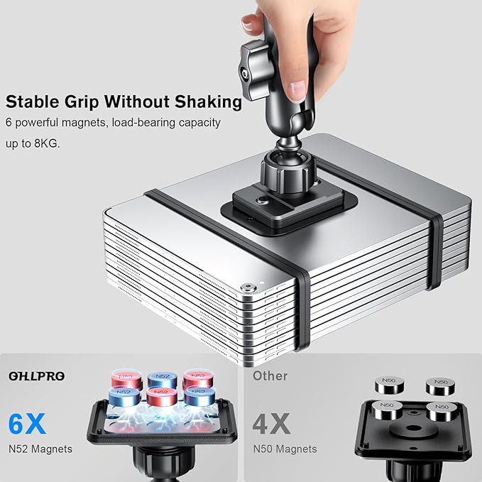 OHLPRO Magnetic Tablet Car Mount Holder, 360°Rotatable Drill Base iPad Wall Mount, Strong Magnet Tablet and iPad, Galaxy, Kindle, Fire HD, Truck, Car, Desk, Boat