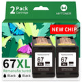 MYTONER 67XL Black Ink Cartridge Combo Pack Replacement for HP Ink 67 67xl hp Printer Ink for DeskJet 2700e 2700 2855e 2800e 2755e 2755 2734e Envy 6055e 6400 6000 Envy Pro 6452 6458 Printer (2 Black)