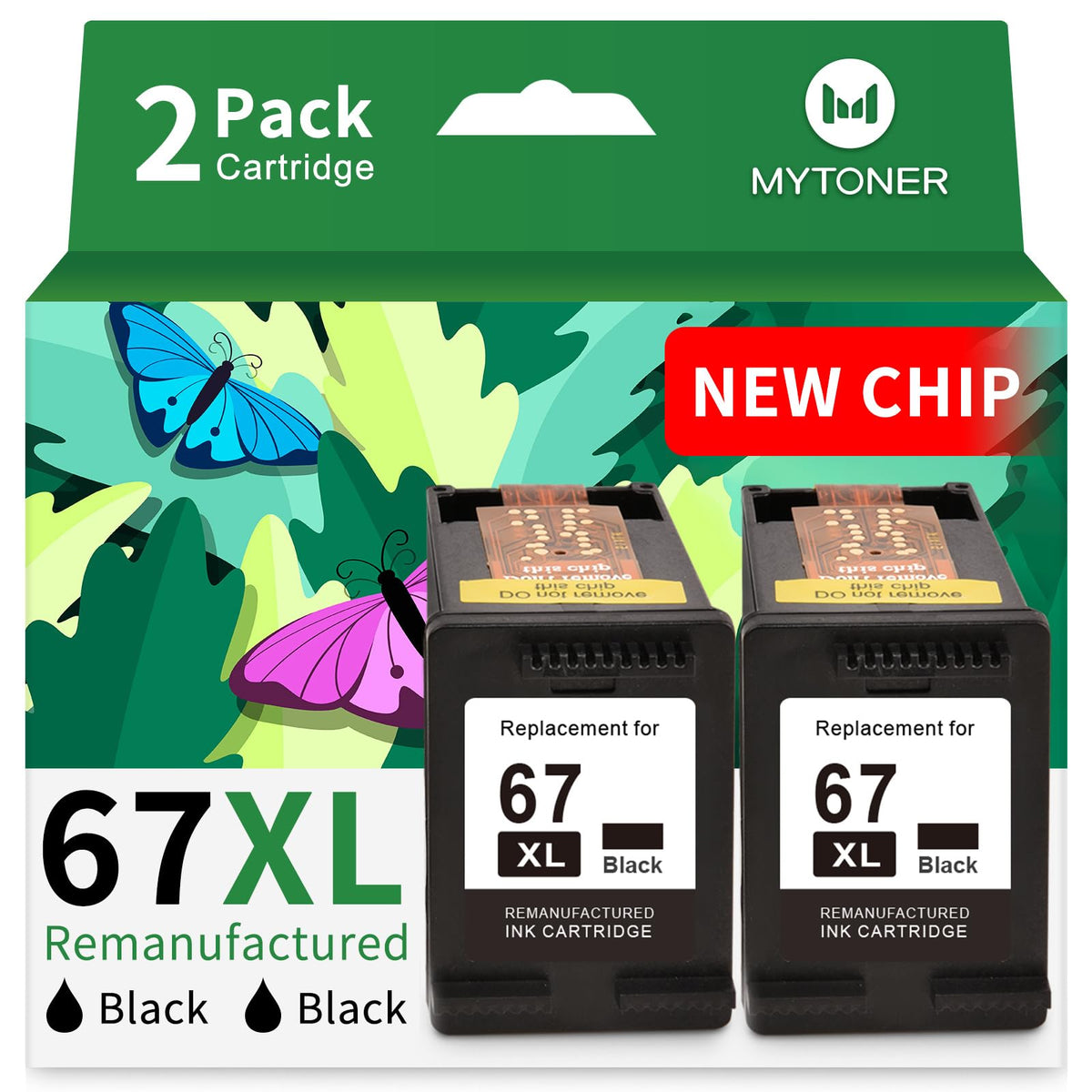 MYTONER 67XL Black Ink Cartridge Combo Pack Replacement for HP Ink 67 67xl hp Printer Ink for DeskJet 2700e 2700 2855e 2800e 2755e 2755 2734e Envy 6055e 6400 6000 Envy Pro 6452 6458 Printer (2 Black)