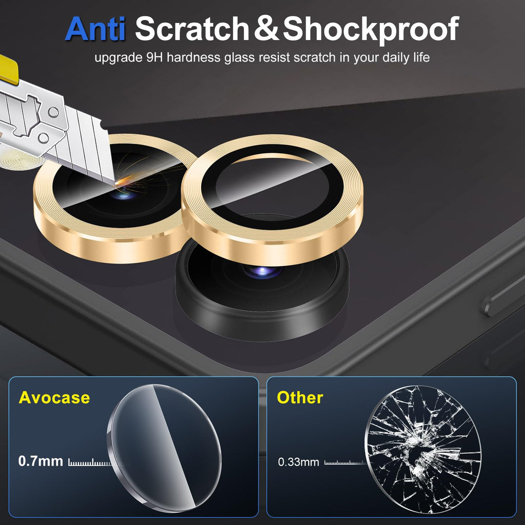 Avocase for Samsung Galaxy Z Flip 7 Camera Lens Protector, Individual Metal Ring Tempered Glass Lens Cover, [Strong Adsorption] Scratch Resistant Ultra-Thin HD Clear Lens Cover, 1 Set-Gold