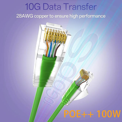 10Gsupxsel Cat6a Patch Cables 3ft (24 Pack) Slim, Cat6 Ethernet Patch Cable Pure Copper, Flexible Cat 6 Patch Cable 550MHZ 10G, Space-Saving Cat 6A Network Cables for Patch Panel, Green