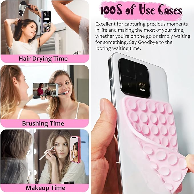 2 Pack Silicone Suction Cup Phone Case Mount Double Sided, Hands-Free Strong Grip Silicon Phone Holder, Non Slip Phone Accessories for Selfies and Videos (Translucent)
