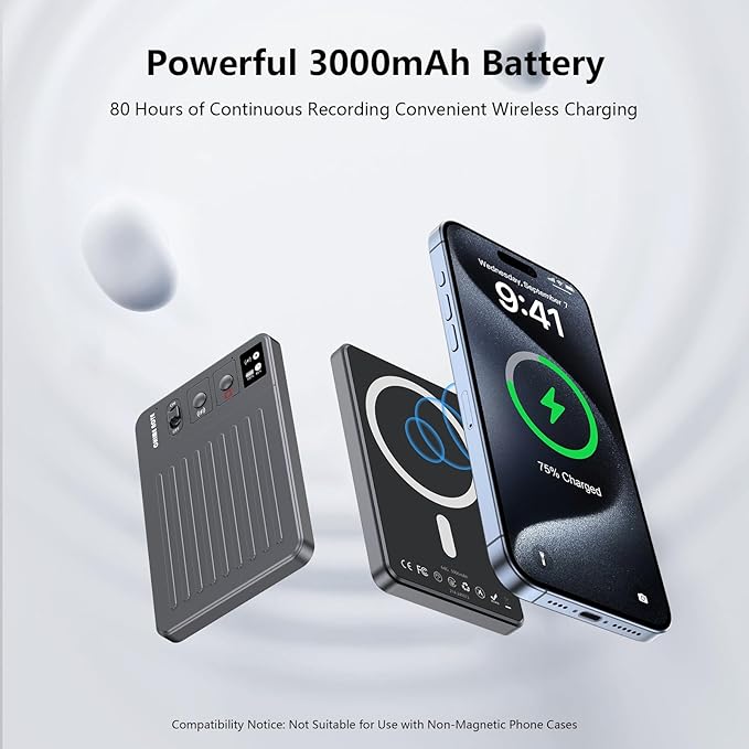 AI Voice Recorder, Voice Recorder with No Fee for Transcribe & Summarize, Empowered by ChatGPT, APP and WEB Sync, Support 107 Languages, 64GB Memory,Digital Voice Recorder for Meetings/Calls-Dark Gray