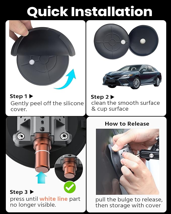 6" Suction Cup Camera Mount – Car, Windshield & Dash Cam Mount with Cold Shoe, NATO Rail, 1/4"-20 & 3/8-16 Threads (6”)