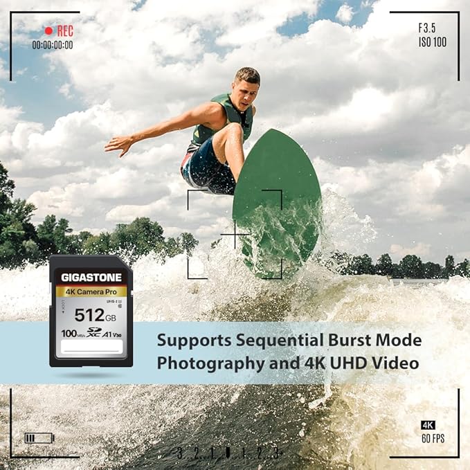 [5-Yrs Free Data Recovery] GIGASTONE 512GB Memory Card 4K Pro Series Speed Up to 100MB/s Compatible with Canon Camcorder, A1 V30 UHS-I