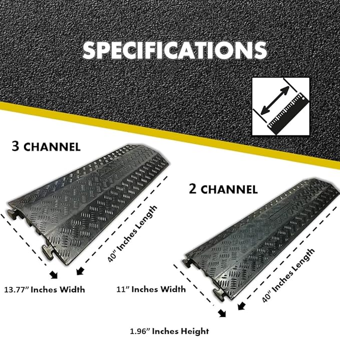 Kable Kontrol Drop Over Floor Cord Cover – 40” Inch Long 2 Channel Cable or Wire Protector – 60 Pcs Bulk Pack - Rubber Ramp for Indoor and Outdoor Use – Black