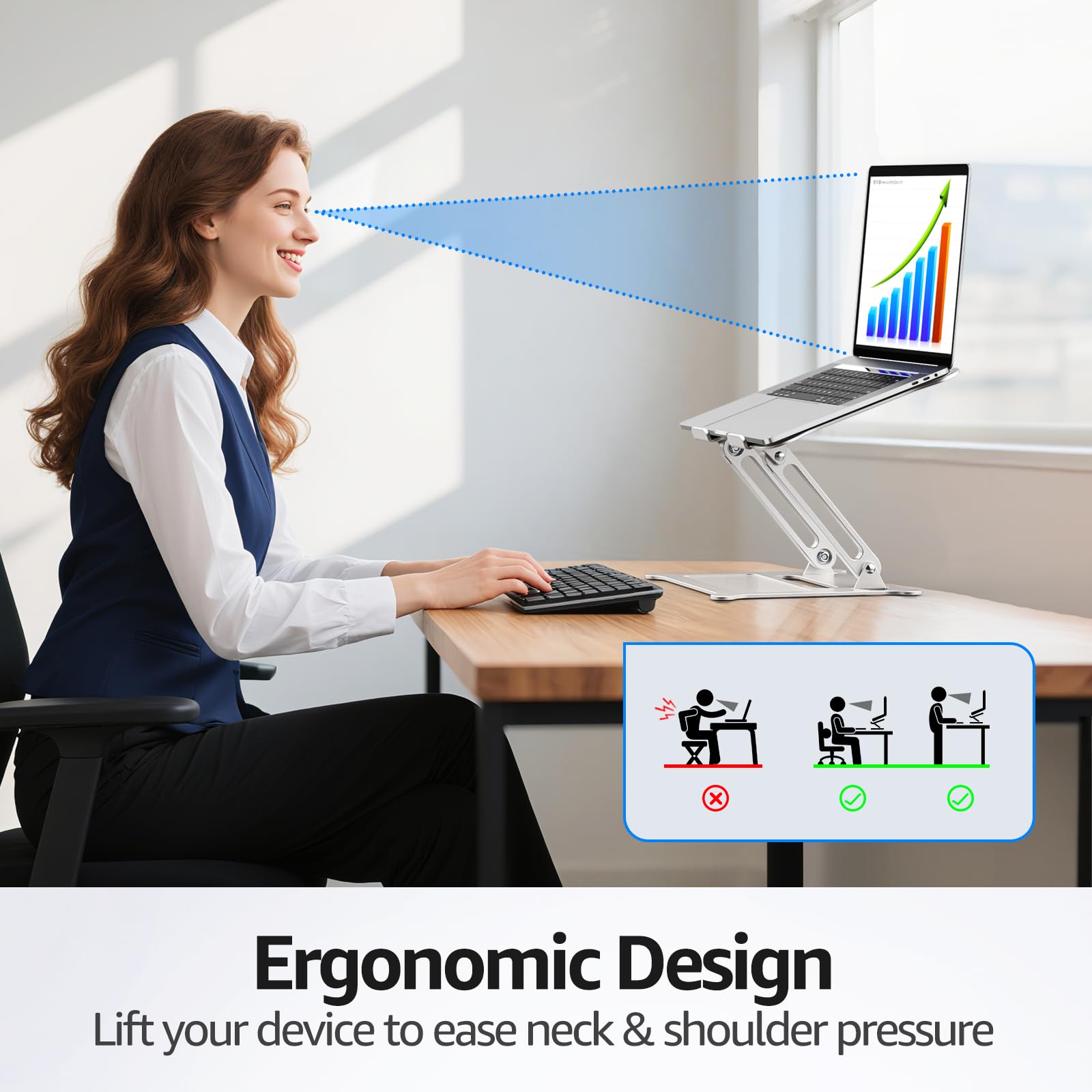 Urmust Laptop Notebook Stand Holder Adjustable Laptop Stand Portable Computer Riser Compatible with MacBook Air Pro HP Dell XPS Lenovo All Laptops 10-15.6"(Silver)