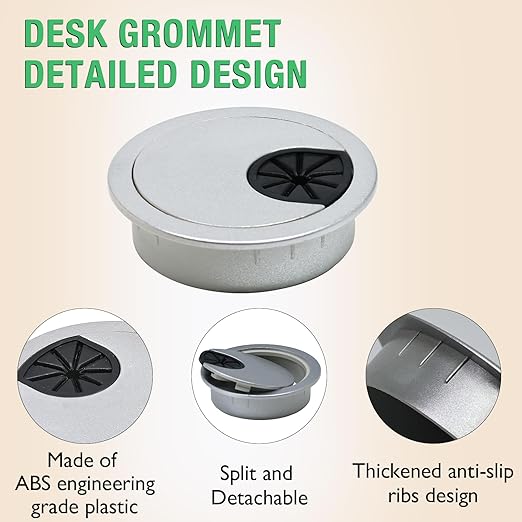 10 Pcs Desk Grommet 2" / 50 mm, Desk Cord Hole Cover, Cable Grommet ABS Plastic, Desk Hole Grommet for Home & Office Pc, Detachable Cable Cord Organizer-Silver Sand