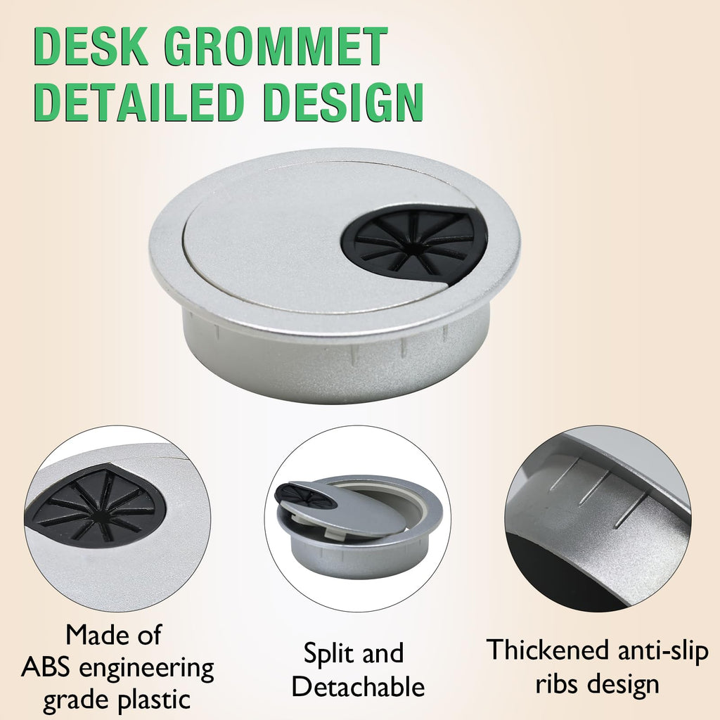 EASYEAH 10 Pcs Desk Grommet 2-3/8" / 60 mm, Desk Cord Hole Cover