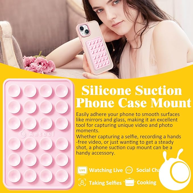 Anteel MAX Silicone Suction Phone Case Adhesive Mount, Upgraded Super Strong Grip, Durable, Easy to Use, Hands-Free Sticky Phone Holder for Selfies, Tiktok Videos, 2.56"x3.94" (LPE&LPE)