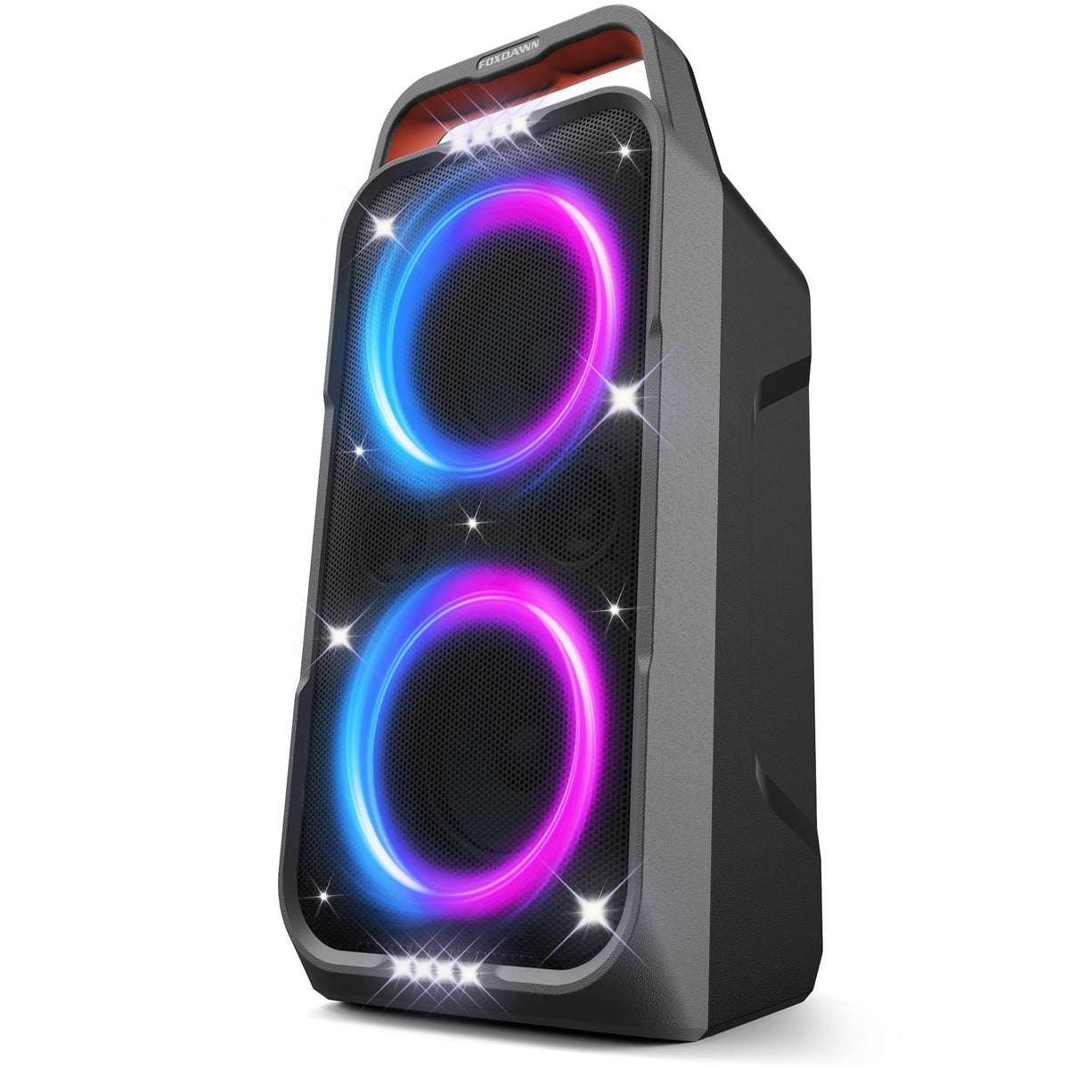 Foxdawn Party Bluetooth Speaker: 240W Peak Loud Sound, Deep Bass, 15H Playtime, Fast Charge, IPX4 Waterproof, TWS, Led Light Show, Large Portable Wireless Speakers for Outdoor, Camping, Backyard, Home