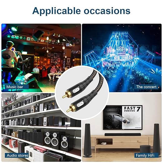 EMK RCA to RCA Subwoofer Cable – 24K Gold-Plated Connector Nylon Braided Double Shielded Audio Cable Digital&Analog Signal Support for Amplifiers Subwoofer Home Theater Hi-Fi Systems Black/30ft/10m
