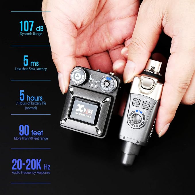 Xvive U4 Wireless in-Ear Monitor System Transmitter and Beltpack Receiver Personal IEM for Studio, Band Rehearsal,Live Performance