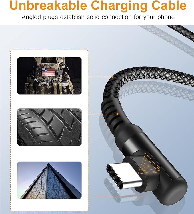 sweguard USB Type C Charger Cable Right Angle [2-Pack,10FT] iPhone 16 Charger Nylon Braided Cord for iPhone 15 16 Pro Max Samsung Galaxy S25 S24 S23 S22 S21 S20 S10 S9 Note A15 A55 Flip Pixel LG Moto