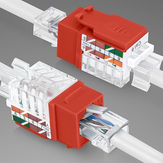 Everest 45° Angled RJ45 Cat6 Keystone Jacks 50-Pack in Orange - Slim Profile Female RJ45 Connectors - Cat 6 Keystone Jack - Compatible with 45° Angled Speed Termination Tool - 45Term (B0BL3GS7ZY)