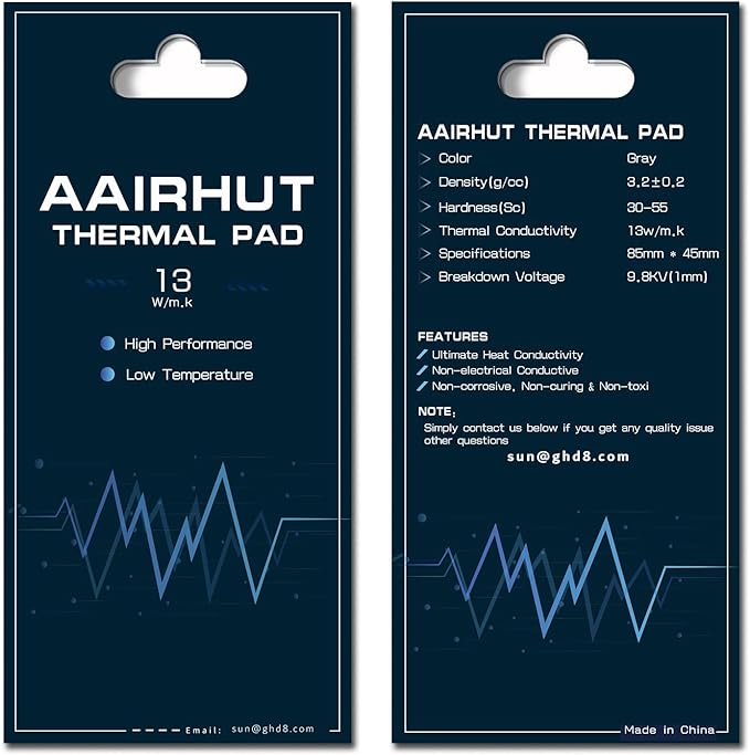 Aairhut Thermal Pad 13W/mK [0.5~3mm], 85 x 45 x 0.5mm Silicone Cooling Pad Non Conductive Heat Resistance Extreme Odyssey Cover with Dual Self-Adhesive Films for PC Laptop PS4/PS5/CPU/GPU/Computer