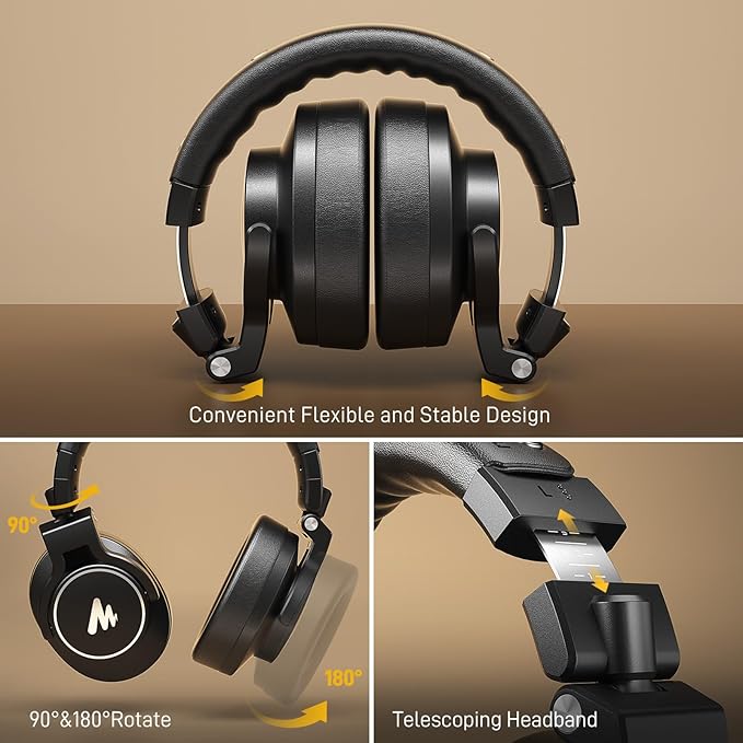 MAONO Studio Monitor Mixing DJ Headphones, 50mm Neodymium Driver Over Ear Wired Headphones with 3.5mm to 6.35mm Jack for Guitar AMP, Piano, Keyboard, Computer, Streaming, Recording, Podcast MH700