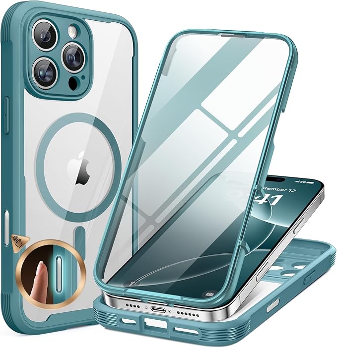 Miracase Magnetic for iPhone 12 Pro Max Case [Compatible with MagSafe] Full-Body Phone case with Built-in Glass Screen Protector& Camera Protector, Military Drop Proof 12 Pro Max Cover