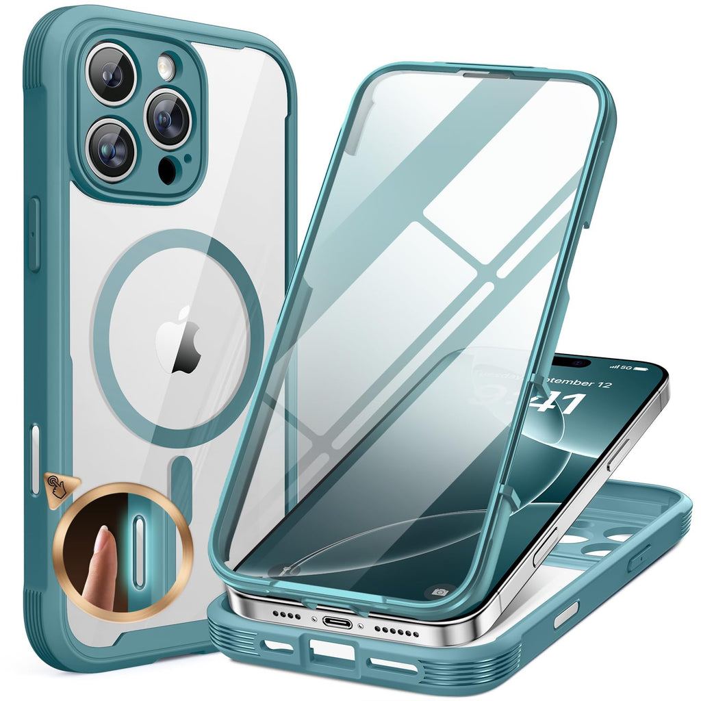 Miracase for iPhone 13 Case 6.1'',Full-Body Magnetic Clear Bumper Case with Built-in 9H Tempered Glass Screen Protector,Military Drop Protection Outdoor Phone Case — iPhone 16 Pro Max