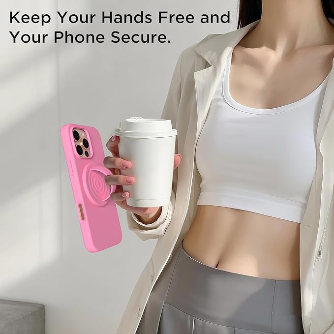 Magnetic Phone Ring Grip Holder, Silicone Finger Loop Grip, Compatible with MasSafe, Back of Phone for iPhone Pro Max/Plus/16/15/15/14/13/12 Series, Tender Pink